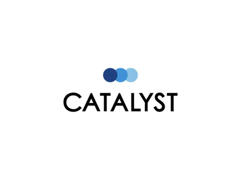 Catalyst logo featuring three overlapping circles in varying shades of blue and the word "CATALYST" in bold black text, representing partnership and support for the Center for the Rights of Abused Children.