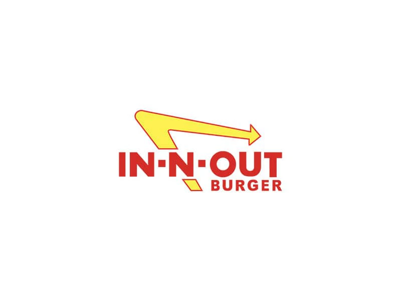 IN-N-OUT Burger logo featuring bold red text and a yellow arrow, representing partnership opportunities for supporting children's rights and welfare.