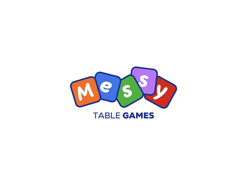 Colorful logo for Messy Table Games, featuring playful block letters spelling "Messy" and "TABLE GAMES," representing fun and engaging activities for children.