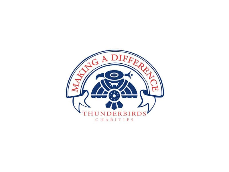 Logo of Thunderbirds Charities featuring the text "Making a Difference" and a stylized bird design, symbolizing support for the Center for the Rights of Abused Children.